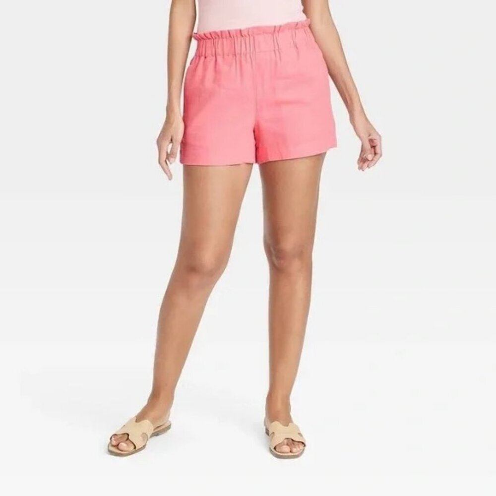 NEW A New Day Women's High-Rise Linen Pull-On Shorts Pink